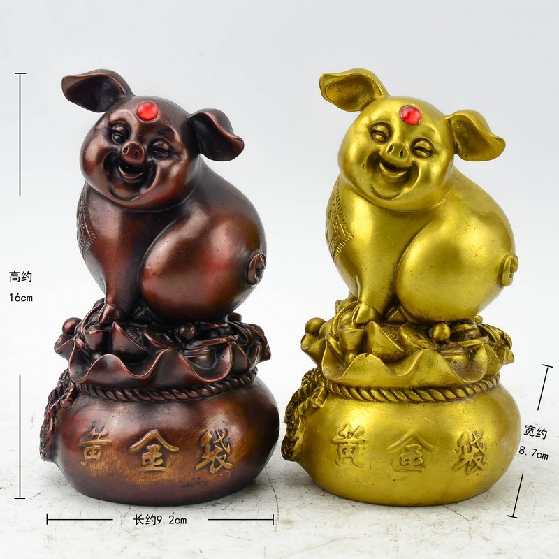 批發精工純銅特價黃金袋豬 生肖福豬，為仿古家具與空間增輝的工藝品擺設